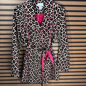 Emma G Leopard Print Belted Jacket with Pink Accents